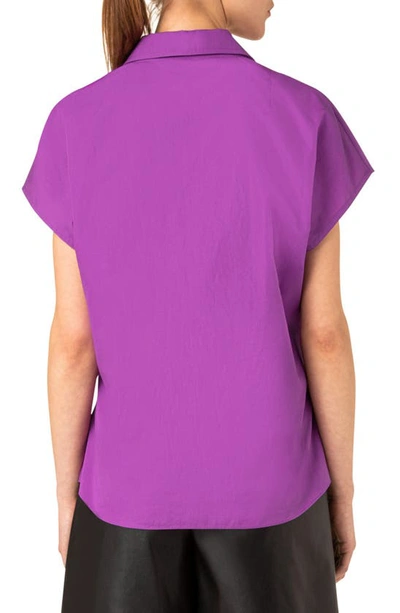 Shop Akris Punto Biker Collar Cotton Poplin Top In Purple