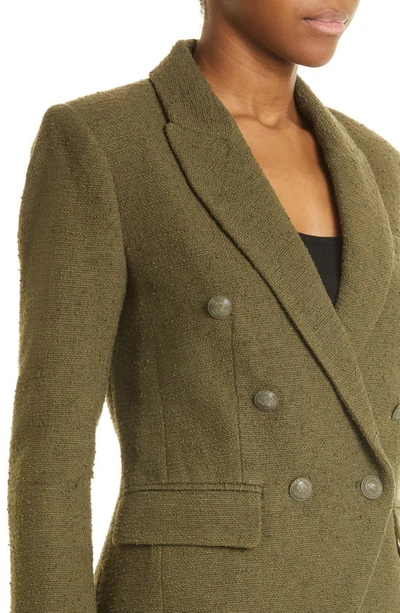 Shop L Agence Kenzie Double Breasted Bouclé Blazer In Ivy Green