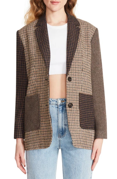 Bb Dakota By Steve Madden Late Night Show Mixed Plaid Blazer In Brown Plaid Mix