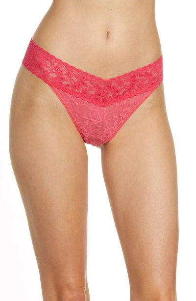 Shop Hanky Panky Regular Rise Lace Thong In Coral