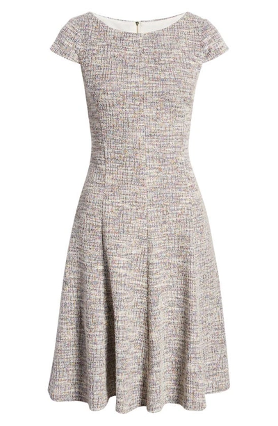 Shop Eliza J Bateau Neck Cap Sleeve Tweed Dress In Blue Multi