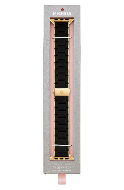 Michele Apple Watch Black Silicone With Gold-tone Wrapped Interchangeable Bracelet, 38-42mm In Black/gold