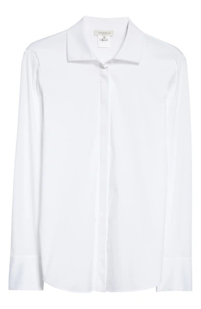 Shop Lafayette 148 Hayward Stretch Cotton Blend Shirt In White
