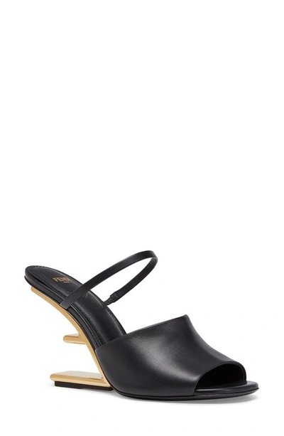 Shop Fendi First F Heel Sandal In Black