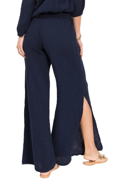 Everyday Ritual Riley Slit Wide-leg Cotton Gauze Pants In Navy