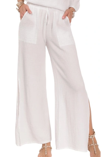 Everyday Ritual Riley Slit Wide-leg Cotton Gauze Pants In White
