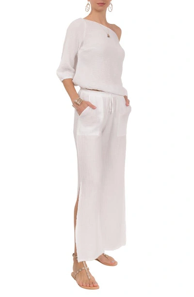 Everyday Ritual Riley Slit Wide-leg Cotton Gauze Pants In White