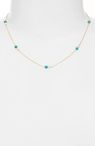 Shop Poppy Finch Cultured Pearl & Turquoise Station Necklace In 14kyg