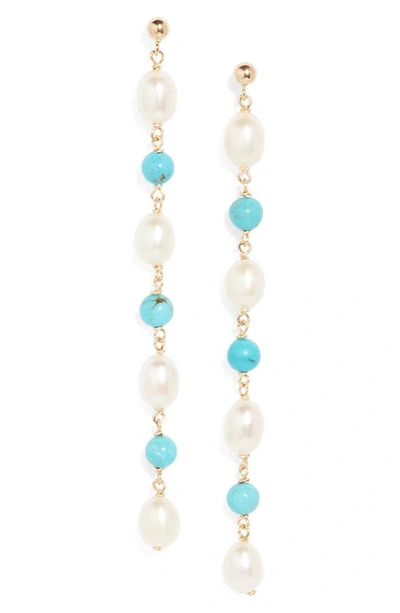 Shop Poppy Finch Baroque Pearl & Turquoise Drop Earrings In 14kyg