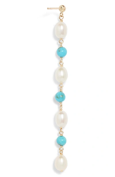 Poppy Finch Baroque Pearl & Turquoise Drop Earrings In 14kyg