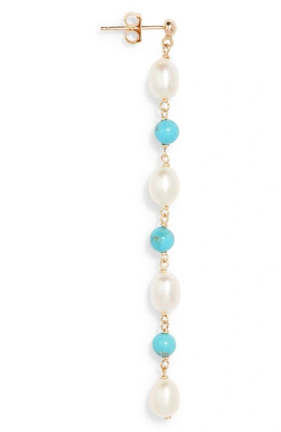 Poppy Finch Baroque Pearl & Turquoise Drop Earrings In 14kyg