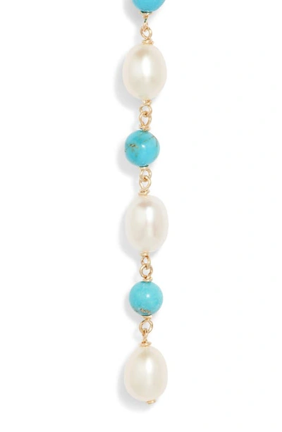 Poppy Finch Baroque Pearl & Turquoise Drop Earrings In 14kyg