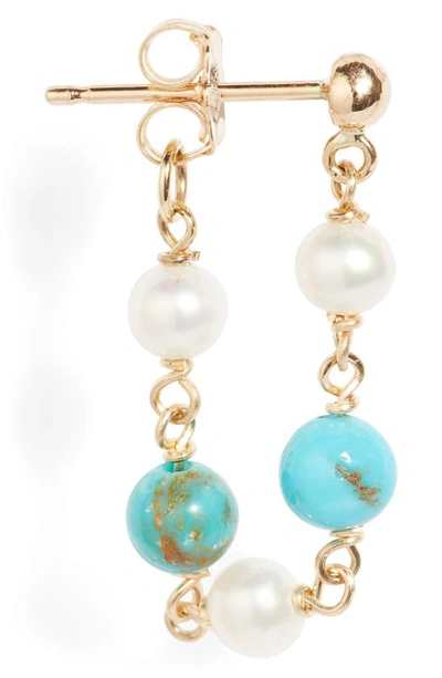 Poppy Finch Turquoise & Pearl Wraparound Hoop Earrings In 14kyg