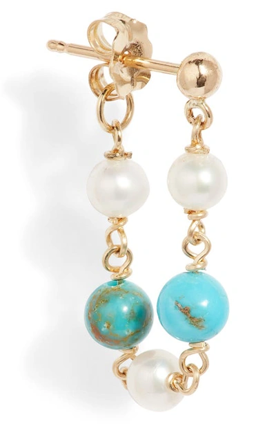 Poppy Finch Turquoise & Pearl Wraparound Hoop Earrings In 14kyg