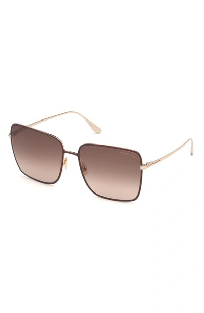 Shop Tom Ford Heather Polarized 60mm Square Sunglasses In Brown/ Gradient Brown