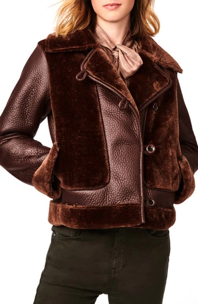 Shop Bernardo Crop Mixed Media Aviator Jacket In Brown