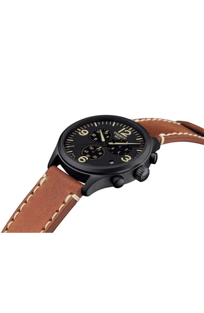 Shop Tissot Chrono Xl Leather Strap Chronograph Watch, 45mm In Brown/ Black