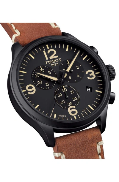 Shop Tissot Chrono Xl Leather Strap Chronograph Watch, 45mm In Brown/ Black