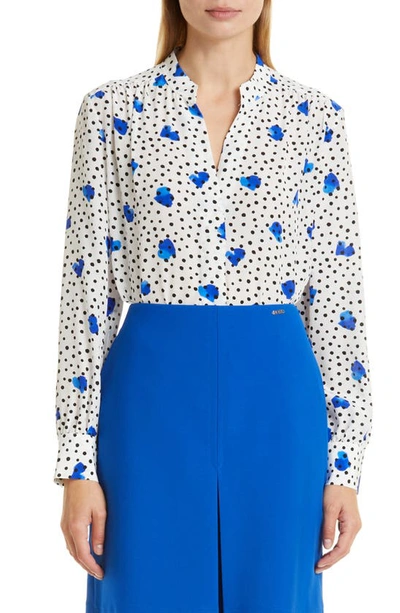 Hugo Boss Banora Polkadot Floral Print Silk Button-up Blouse In Blue Dot  Fantasy | ModeSens