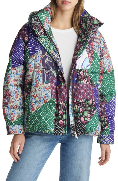 Shop Avec Les Filles Patchwork Quilted Hooded Puffer Coat In Multi Patchwork