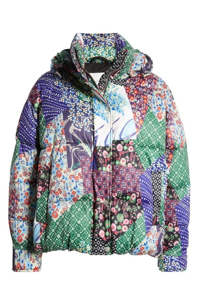 Shop Avec Les Filles Patchwork Quilted Hooded Puffer Coat In Multi Patchwork