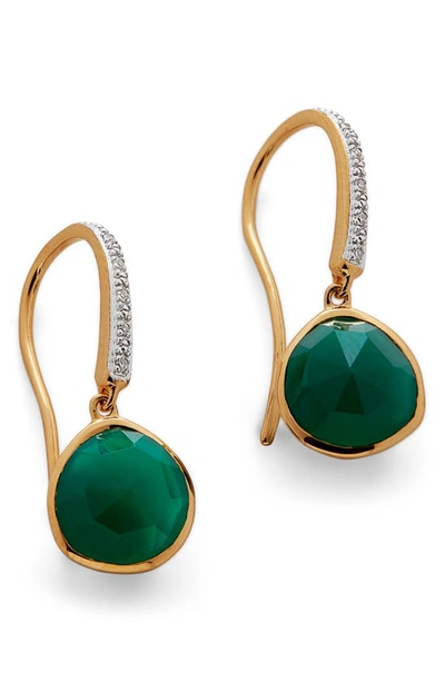 Shop Monica Vinader Siren Small Green Onxy Drop Earrings In Gold