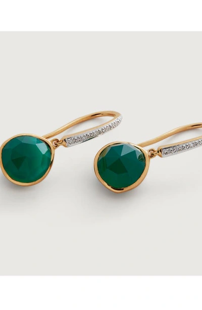 Shop Monica Vinader Siren Small Green Onxy Drop Earrings In Gold