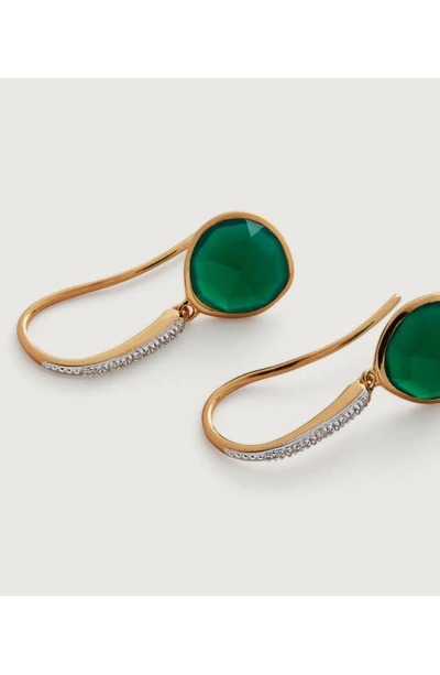 Shop Monica Vinader Siren Small Green Onxy Drop Earrings In Gold
