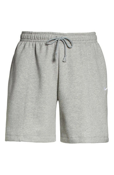 Shop Nike Sportswear Essential High Waist Shorts In Dk Grey Heather/ White