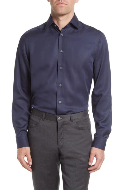 Shop Jack Victor Chambray Button-up Shirt In Navy