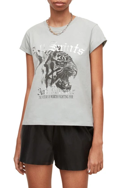Shop Allsaints Anna Forever Tiger Cotton Graphic Tee In Cloud Burst
