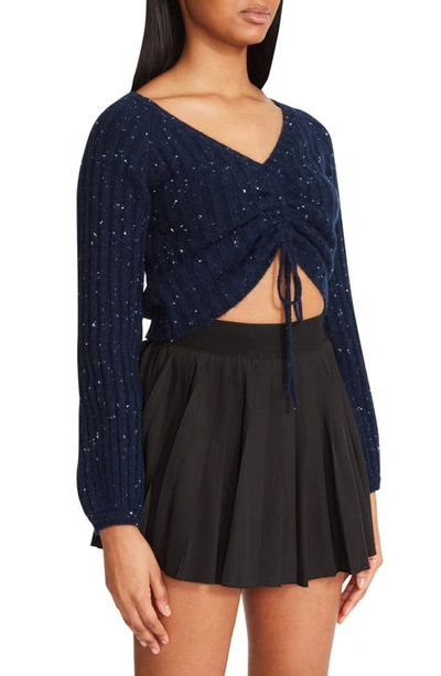 Shop Bb Dakota By Steve Madden Ruched Out Crop Sweater In Navy Speckle