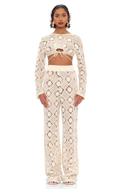 Shop Andrea Iyamah Hira Cutout Crochet Cropped Top In White