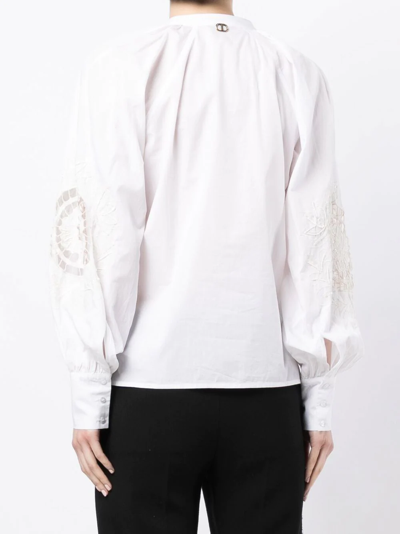 Shop Twinset Embroidered-trim Blouse In White