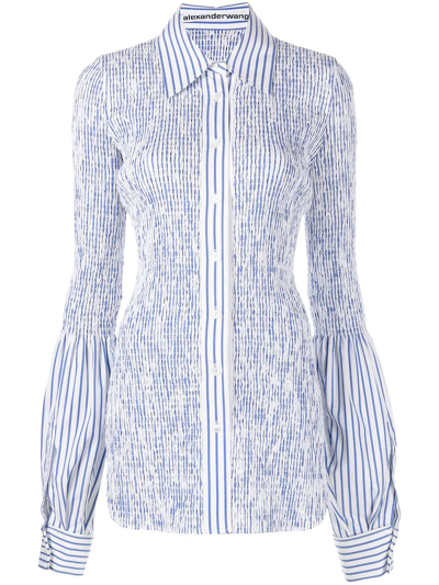 Shop Alexander Wang Shirred Stripe-print Longline Shirt In Blue