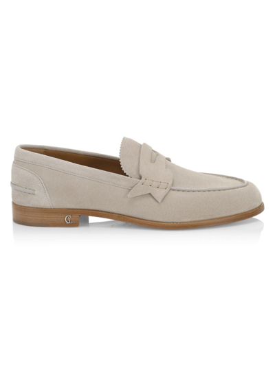Shop Christian Louboutin Suede Penny Loafers In Sasso