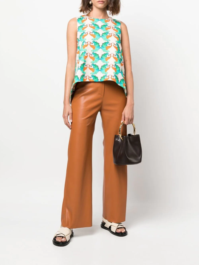 La Doublej La Scala Peacock-print Cotton-blend Twill Top In Neutrals