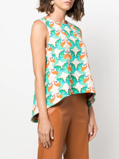 La Doublej La Scala Peacock-print Cotton-blend Twill Top In Neutrals