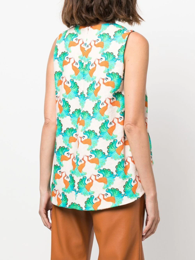 La Doublej La Scala Peacock-print Cotton-blend Twill Top In Neutrals