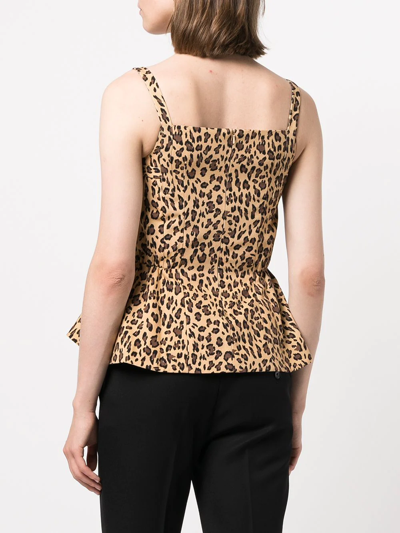 Shop Adam Lippes Leopard-print Peplum Vest Top In Braun