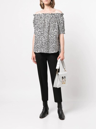 Shop Adam Lippes Cheetah-print Off-shoulder Blouse In Schwarz