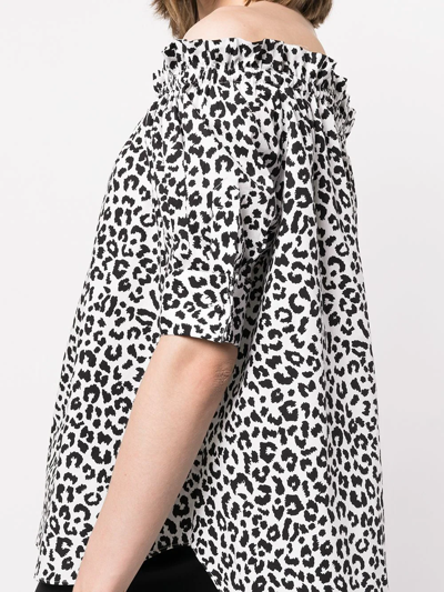 Shop Adam Lippes Cheetah-print Off-shoulder Blouse In Schwarz
