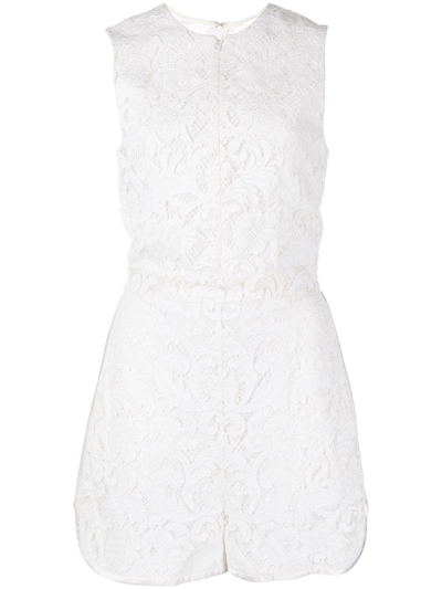 Shop Adam Lippes Floral-lace Sleeveless Playsuit In Weiss