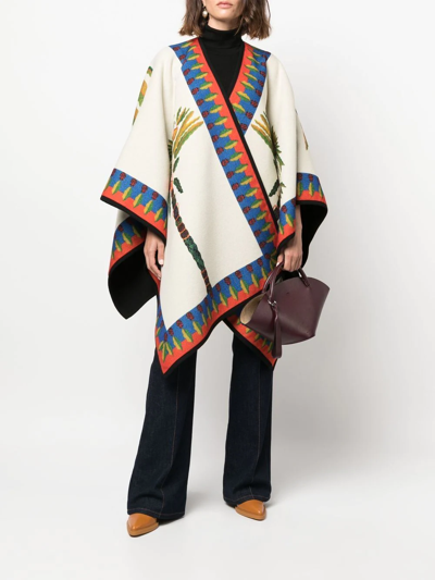 Shop La Doublej Graphic-print Poncho In Neutrals