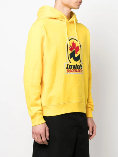 Shop Dsquared2 Invicta-print Logo Hoodie In Yellow