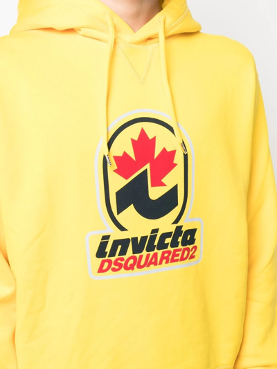 Shop Dsquared2 Invicta-print Logo Hoodie In Yellow