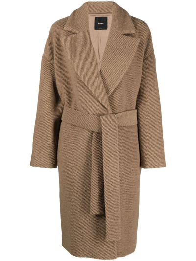 Pinko Belted Ribbed Coat In Nude | ModeSens