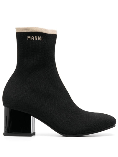 Shop Marni 60mm Ribbed Ankle Boots In Black