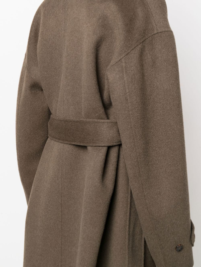 Shop Filippa K Ilena Double-breasted Long Coat In Green