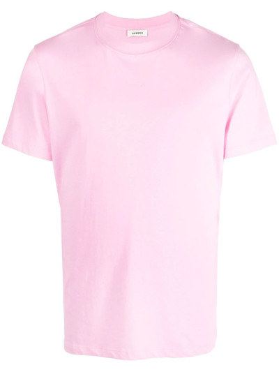 Shop Sandro Embroidered-logo Detail T-shirt In Pink